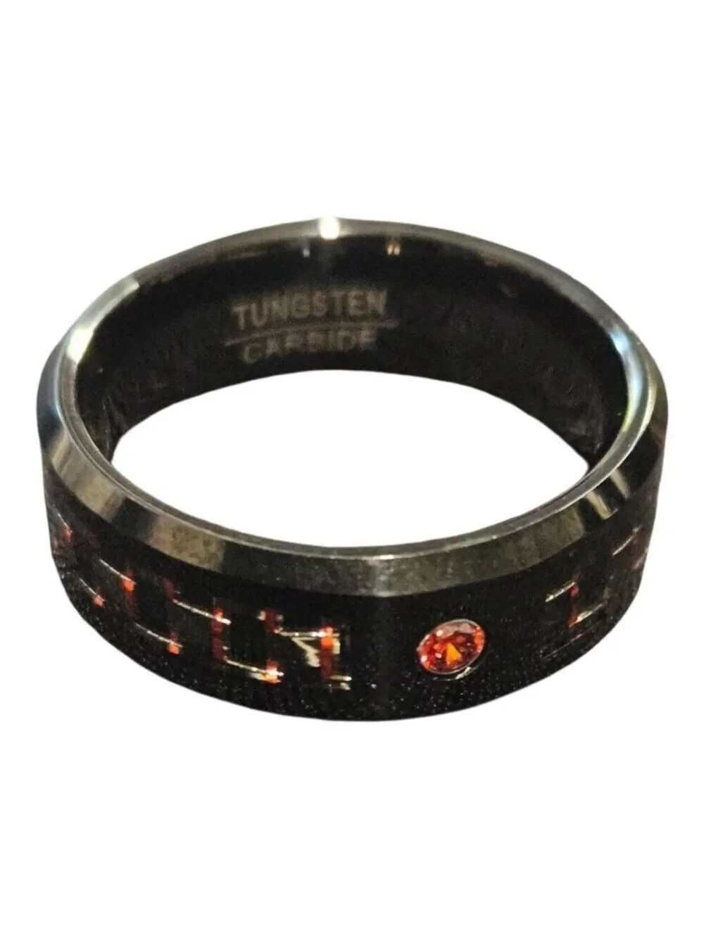Black & Red Tungsten Carbide Ring, One Size 11